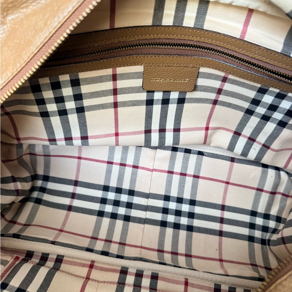 Burberry Tan Leather Satchel with Scarf Accent - Picture 11 of 13